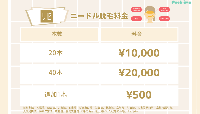 リゼクリニック医療脱毛ニードル脱毛料金