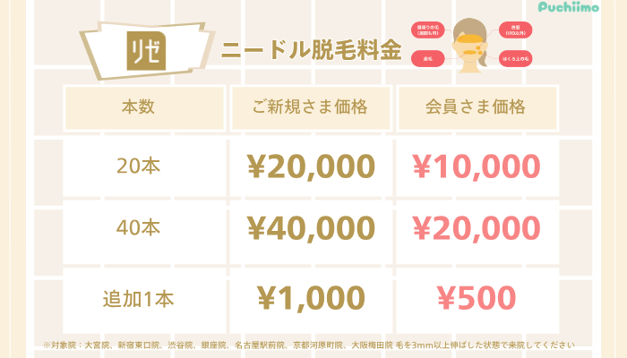 リゼクリニック医療脱毛ニードル脱毛料金