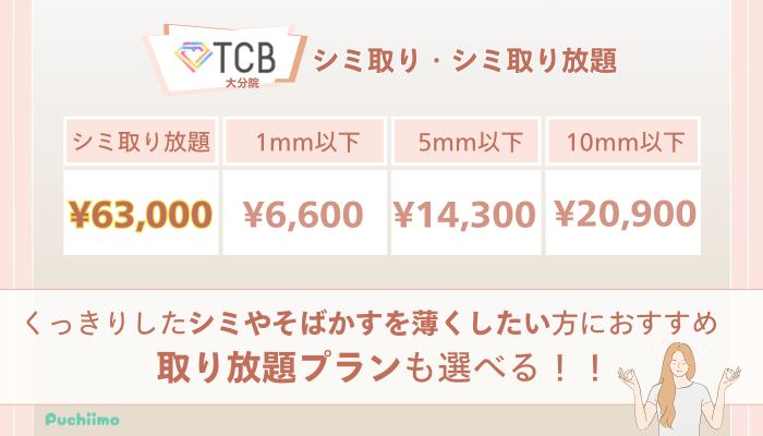 TCB大分ピコレーザーシミ取り・シミ取り放題の料金