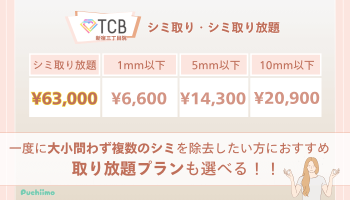 TCB新宿三丁目院ピコレーザーシミ取り・シミ取り放題の料金