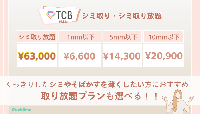 TCB熊本ピコレーザーシミ取り・シミ取り放題の料金