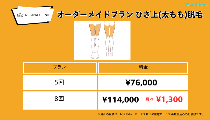 レジーナクリニック医療脱毛オーダーメイドプランひざ上太もも脱毛料金