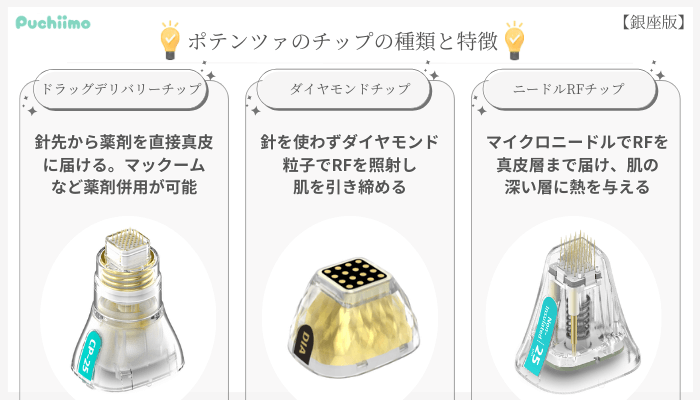 ポテンツァのチップの種類と特徴銀座