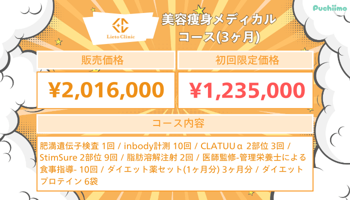 リエートクリニック美容痩身メディカルコース3ヶ月
