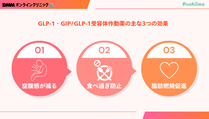 DMMオンラインクリニックGLP-1・GIP_GLP-1受容体作動薬の主な3つの効果