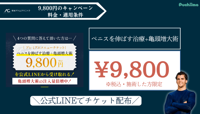 アトムクリニック9800円のキャンペーン料金・適用条件