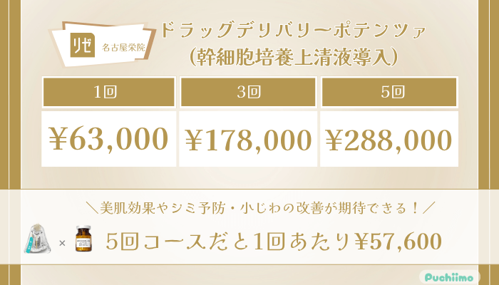 リゼクリニック名古屋栄ドラッグデリバリーポテンツァ幹細胞培養上清液導入の料金