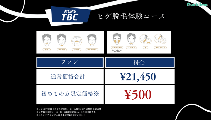 メンズTBCヒゲ脱毛体験コース料金