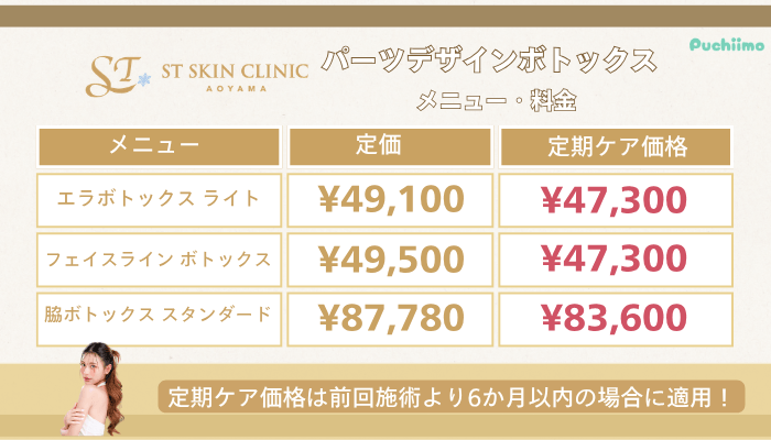 STスキンクリニック青山パーツデザインボトックス料金