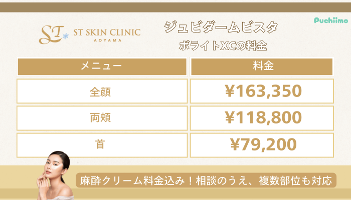 STスキンクリニック青山ヒアルロン酸ジュビダームビスタ-ボライトXC料金