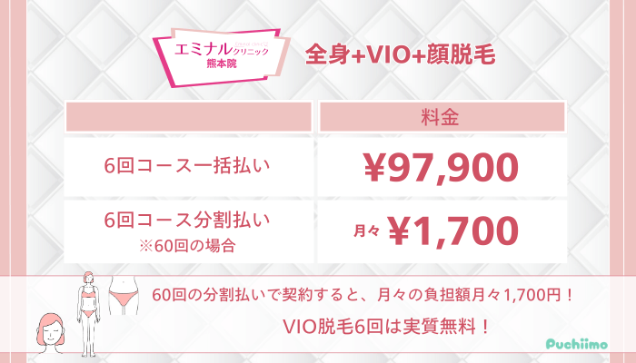 エミナルクリニック熊本全身VIO顔脱毛料金