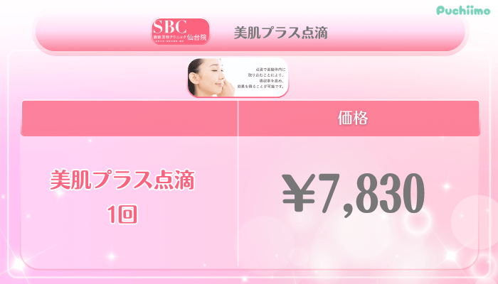 SBC仙台美肌治療美肌プラス点滴料金