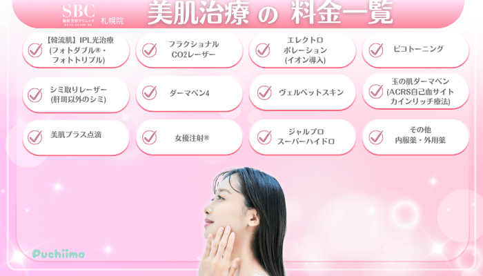 SBC札幌美肌治療料金一覧