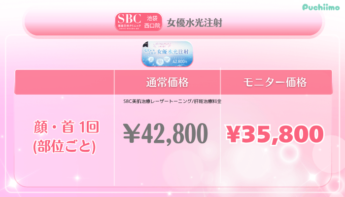 SBC池袋西口美肌治療女優水光注射料金