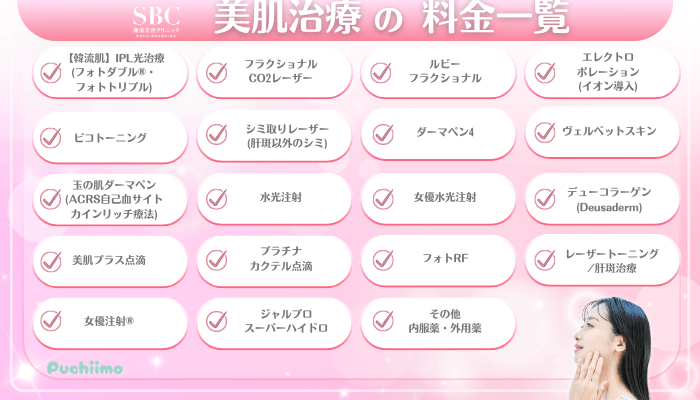 SBC美肌治療料金一覧