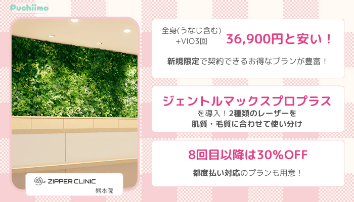 医療脱毛熊本ジッパークリニック比較全身