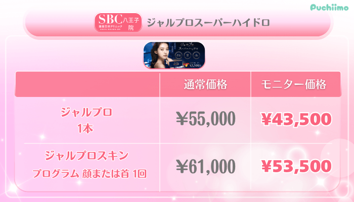 SBC八王子美肌治療ジャルプロスーパーハイドロ料金