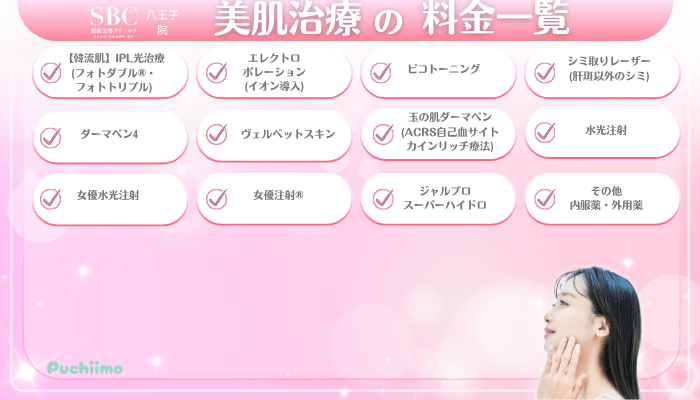 SBC八王子美肌治療料金一覧