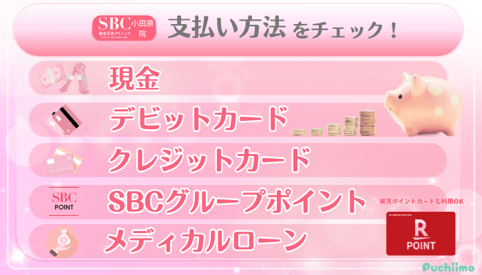 SBC小田原美肌治療支払い方法