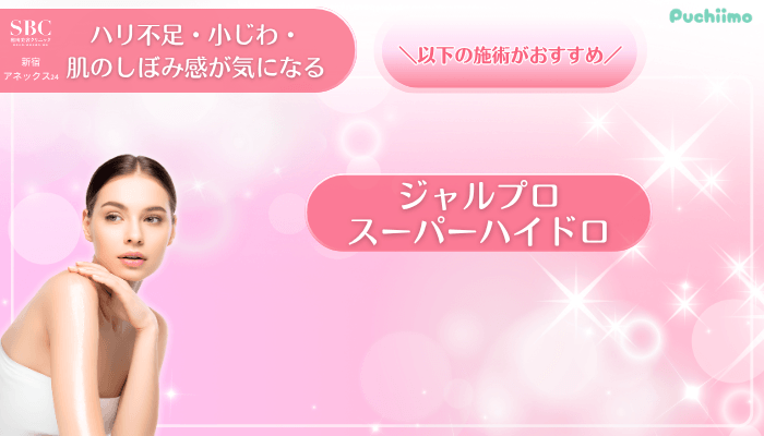 SBC新宿アネックス24美肌治療ハリ不足・小じわ・肌のしぼみ感が気になる方