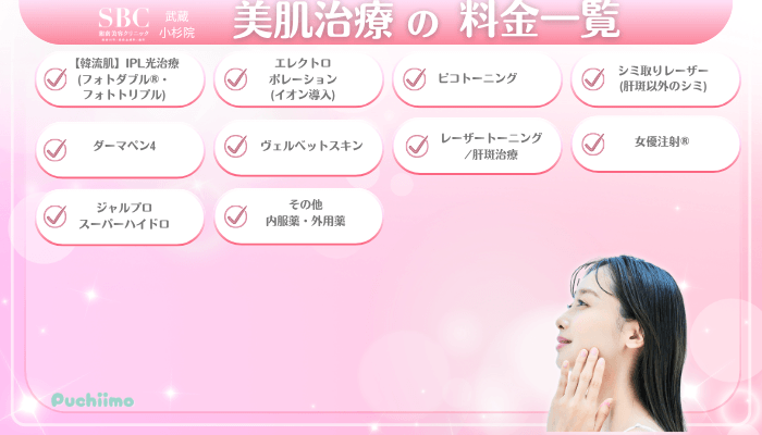 SBC武蔵小杉美肌治療料金一覧