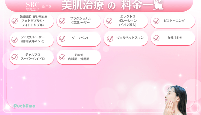 SBC町田美肌治療料金一覧
