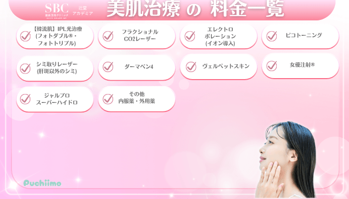 SBC辻堂アカデミア美肌治療料金一覧