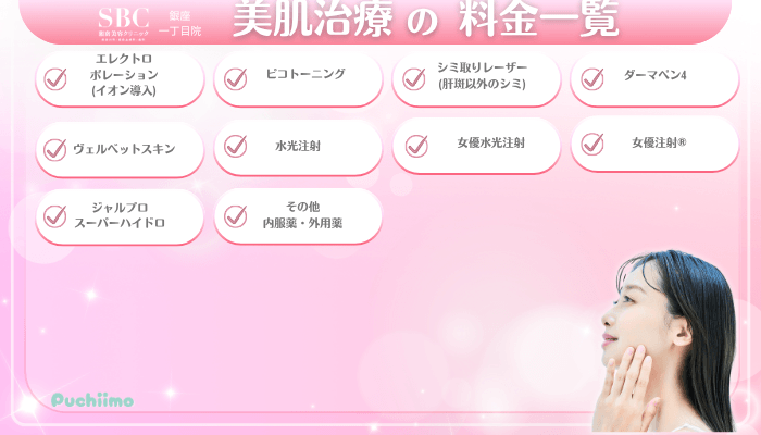 SBC銀座一丁目美肌治療料金一覧