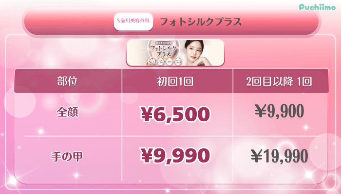 品川美容外科美肌治療フォトシルクプラス料金