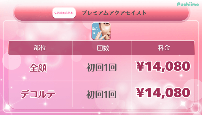 品川美容外科美肌治療プレミアムアクアモイスト料金