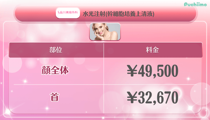 品川美容外科美肌治療美肌水光注射幹細胞培養上清液料金
