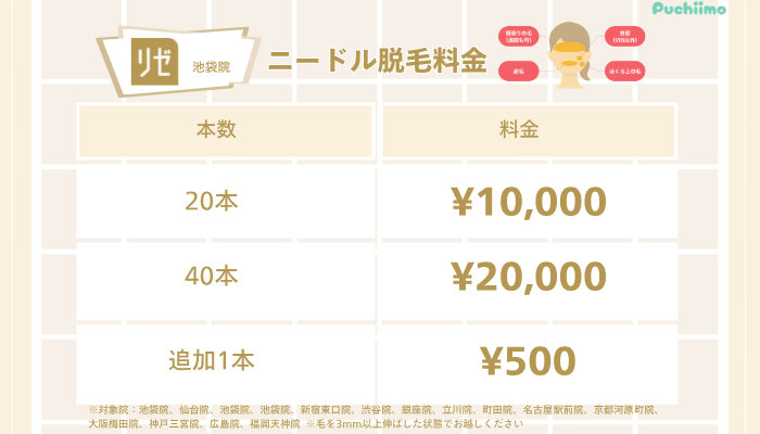 リゼクリニック池袋医療脱毛ニードル脱毛料金
