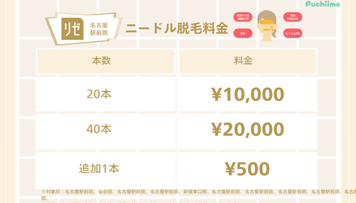 リゼクリニック名古屋駅前医療脱毛ニードル脱毛料