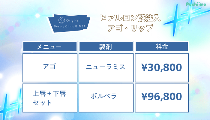 Original-Beauty-Clinic-GINZAヒアルロン酸アゴ・リップ料金